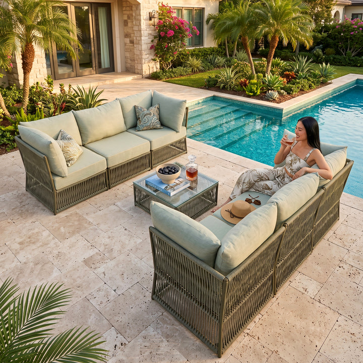 Chiquita Outdoor Sofa Set 6 Seater and 1 Center Table Set Braided & Rope