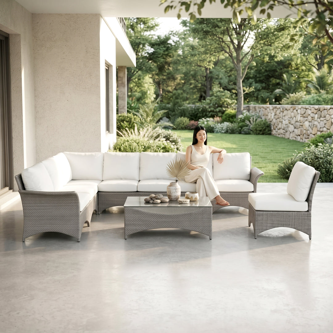 Vito Outdoor Patio Sofa Set 7 seater and 1 Center Table (cream)