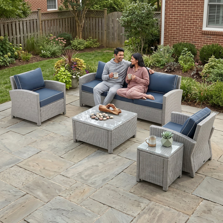 Krane Outdoor Garden Balcony Sofa Set 3 Seater, 2 Single seater, 1 Side table and 1 Center Table Conversation Set (Grey)