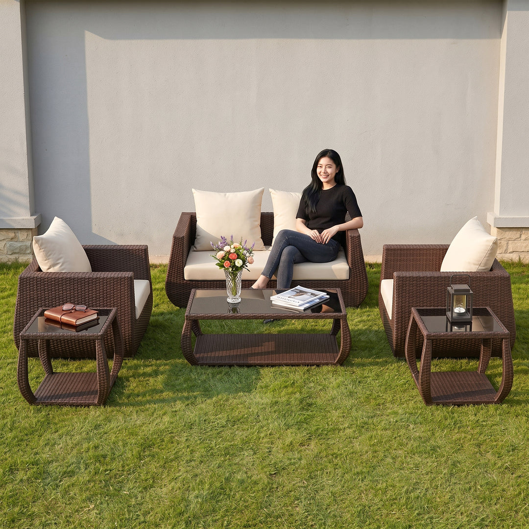 Gabriella Outdoor Sofa Set 2 Seater , 2 Single seater , 2 Side table and 1 Center Table (Brown)