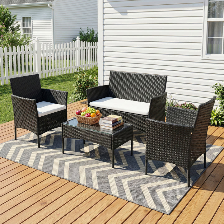 Aaru Outdoor Sofa Set 2 Seater , 2 Single seater and 1 Center Table Set (Black)