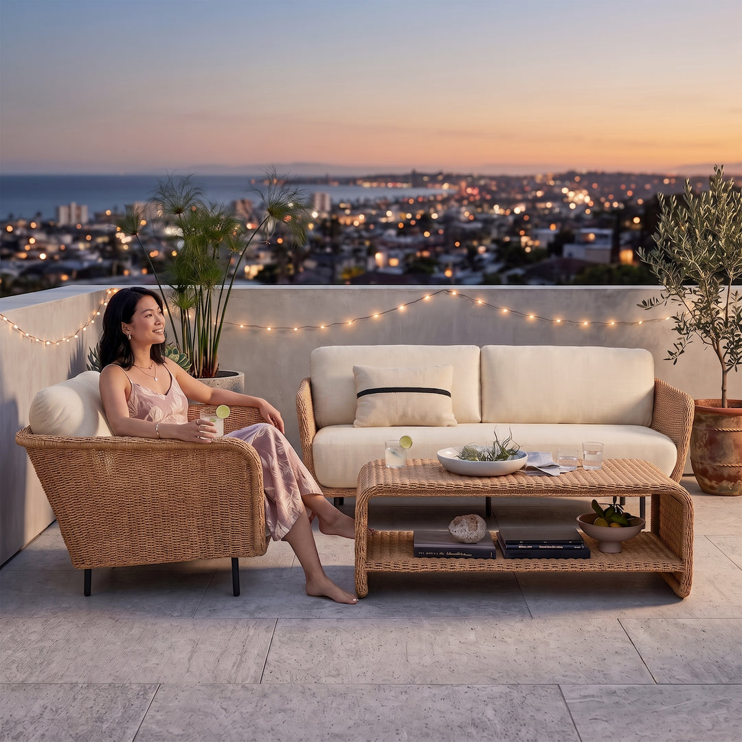 Alanna Outdoor Sofa Set 2 Seater, 1 Single seater and 1 Center Table (Light Brown)