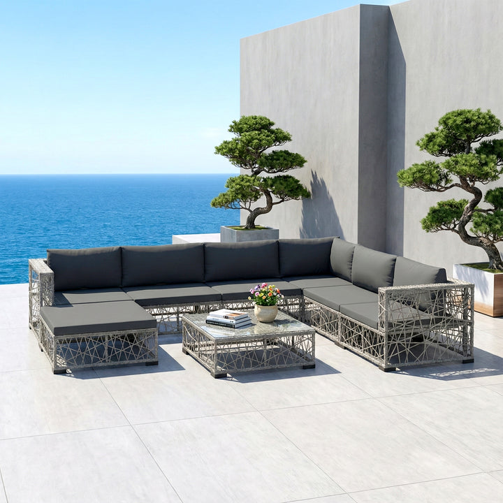 Myca Outdoor Garden Balcony Sofa Set 6 Seater with 1 Ottoman and 1 Center Table Set (Grey)