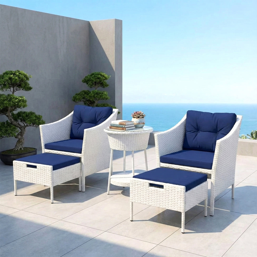 Karli Outdoor Sofa Set  2 Single seater with 2 ottoman and 1 Center Table (White)