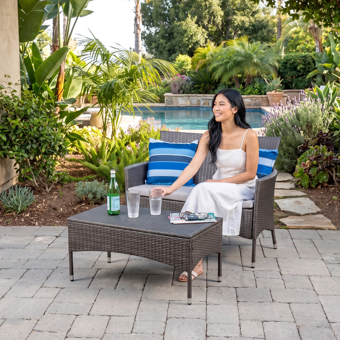 Allesi Outdoor 2 seater Sofa and 1 Center Table (Dark Grey + White)