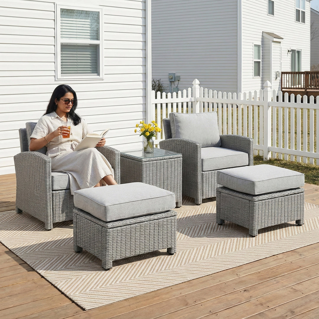 Reunica Outdoor Sofa Set  2 Single seater with 2 ottoman and 1 Center Table (Grey)