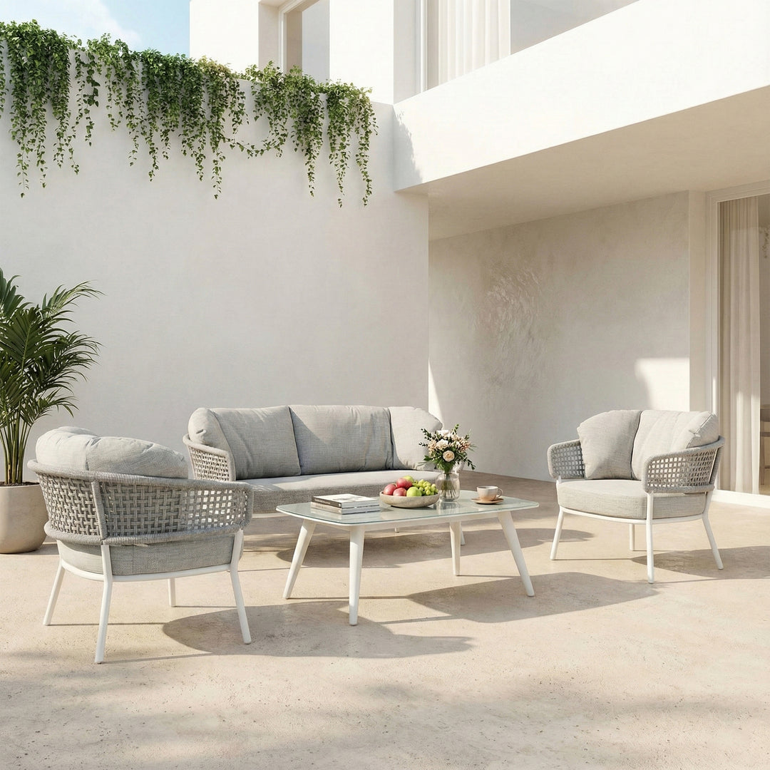 Zion Outdoor Sofa Set 3 Seater , 2 Single seater and 1 Center Table Set (Grey) Braided & Rope