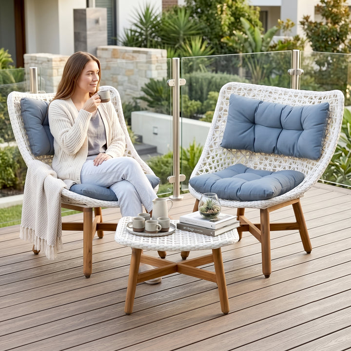 Areo Outdoor Patio Seating Set 2 Chairs and 1 table Set (White)