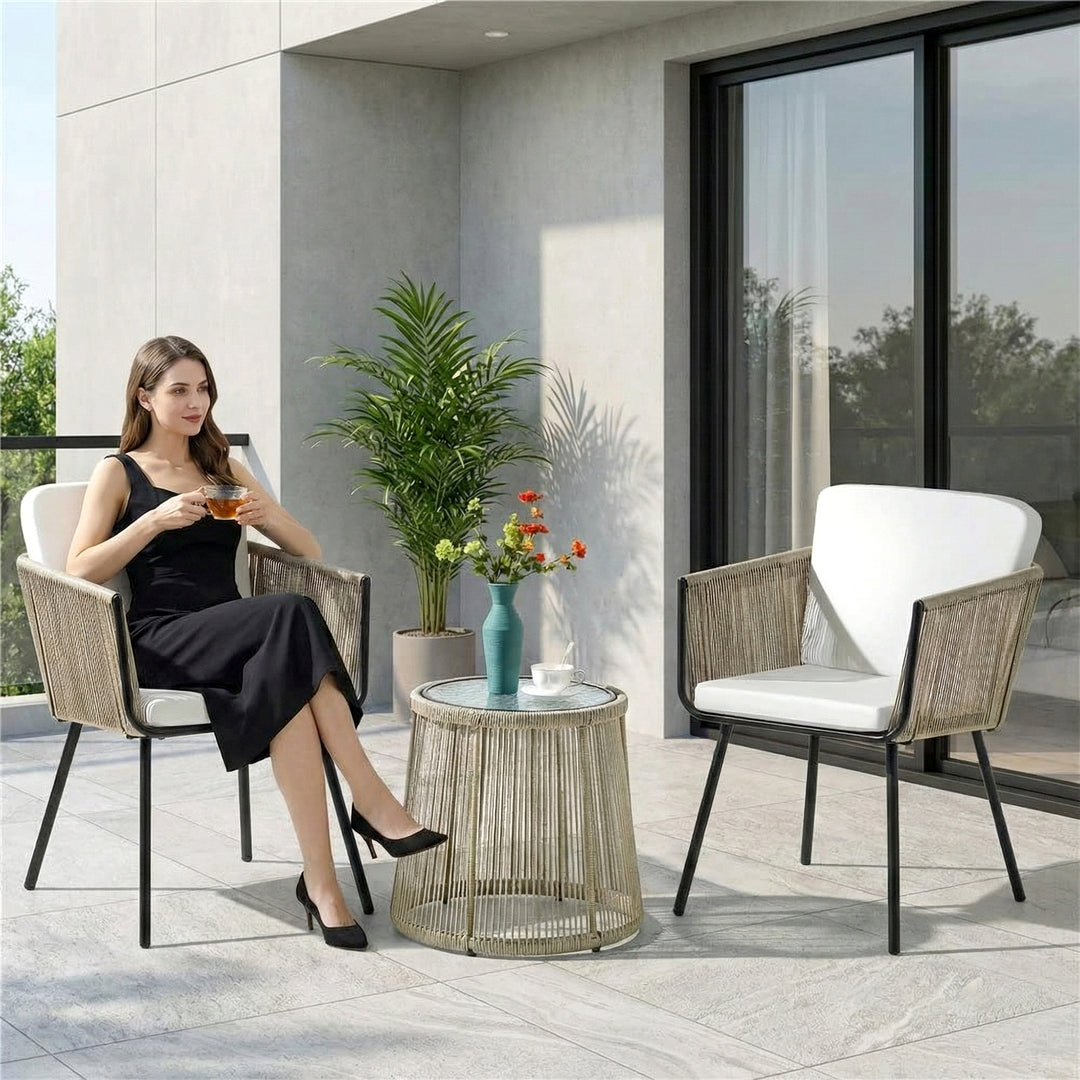 Rapid Outdoor Patio Seating Set 2 Chairs and 1 Table Set (Cream) Braided & Rope