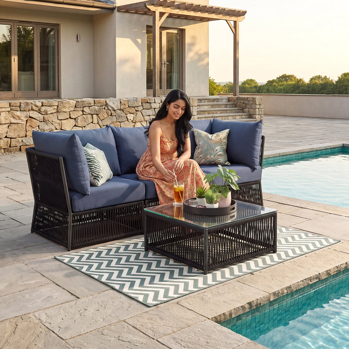 Adán Outdoor Sofa Set 3 Seater and 1 Center Table Set Braided & Rope