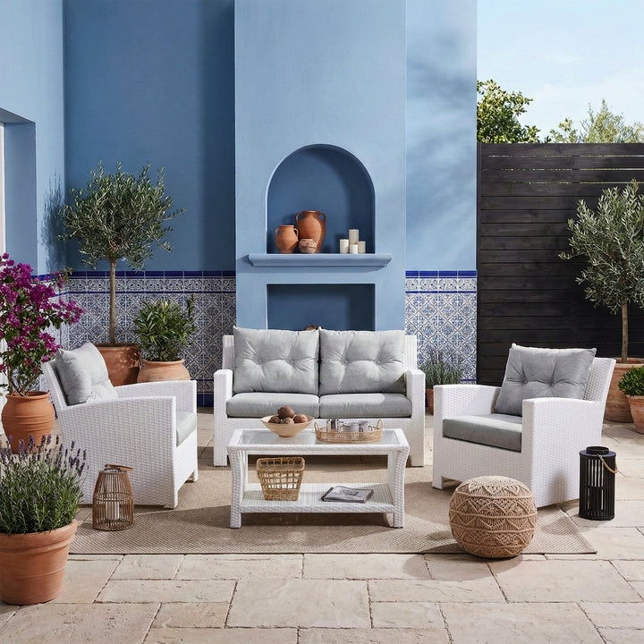 Adara Outdoor Sofa Set 2 Seater, 2 Single seater and 1 Center Table (White)