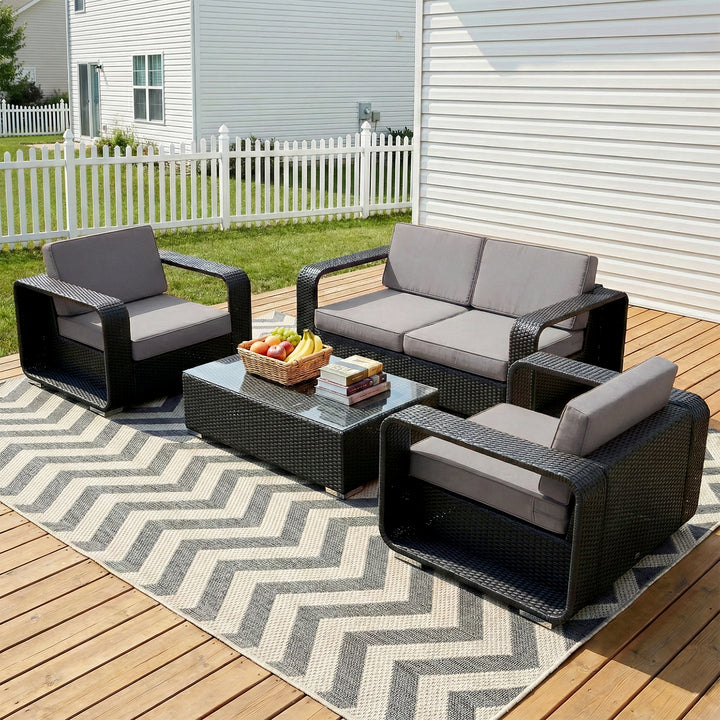 Akrivi Outdoor Sofa Set 2 Seater, 2 Single seater , 1 Center table (Black)