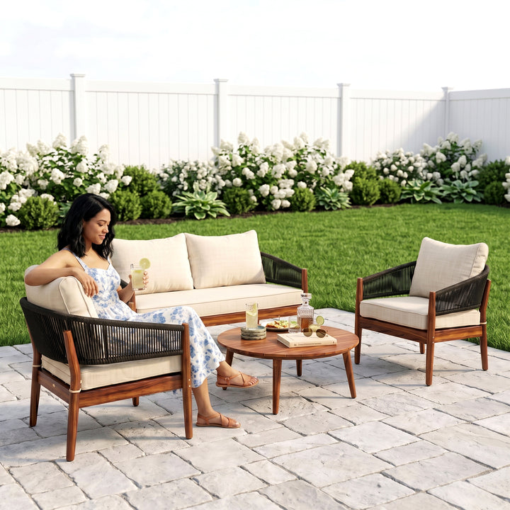 Biro Outdoor Garden Balcony Sofa Set 2 Seater , 2 Single Seater 1 Center Table Set (Black) Braided and Rope