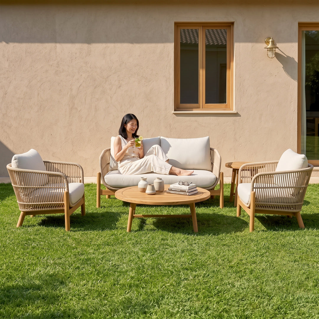 Apolo Outdoor Sofa Set 2 Seater , 2 Single seater , 1 Side table and 1 Center Table (Beige)