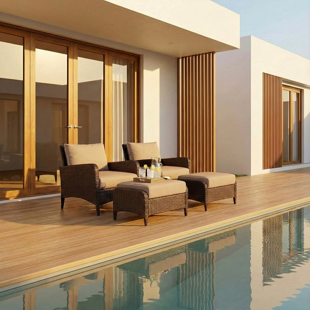 Eclore Outdoor Sofa Set  2 Single seater with 2 ottoman  (Brown)