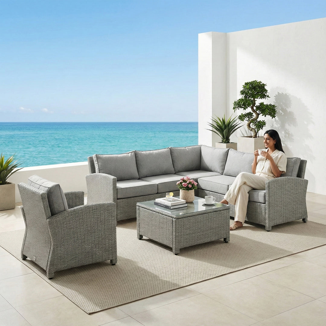 Nimbia Outdoor Patio Sofa Set 4 Seater and 1 Table With 1 Ottoman Set (Grey)