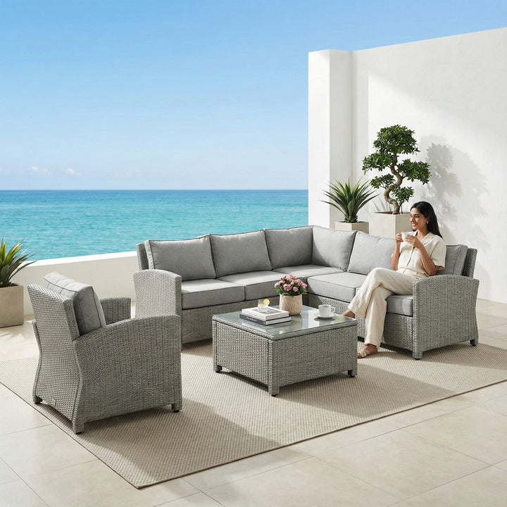 Nimbia Outdoor Patio Sofa Set 6 Seater and 1 Table With 1 Ottoman Set (Grey)
