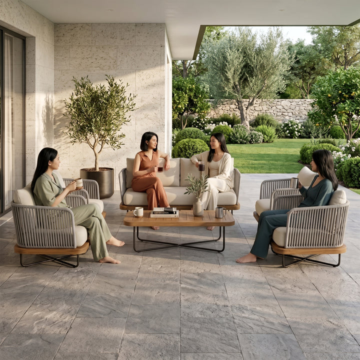 Logema Outdoor Garden Balcony Sofa Set 2 Seater,4 Single Seater With 1 Table Set, Braid & Rope (Grey)