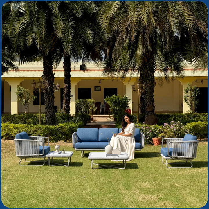 Astoir Outdoor Garden Balcony Sofa Set 3 Seater , 2 Single Seater and 1 Center Table Set Braid & Rope (Grey)