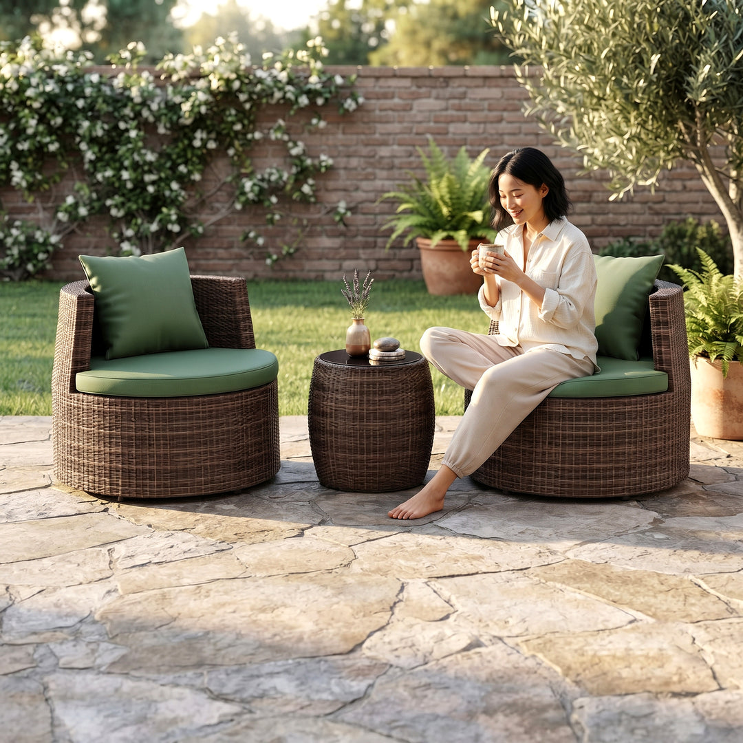Leonora Outdoor Patio Sofa Set 2 Single Seater and 1 Table (Brown)