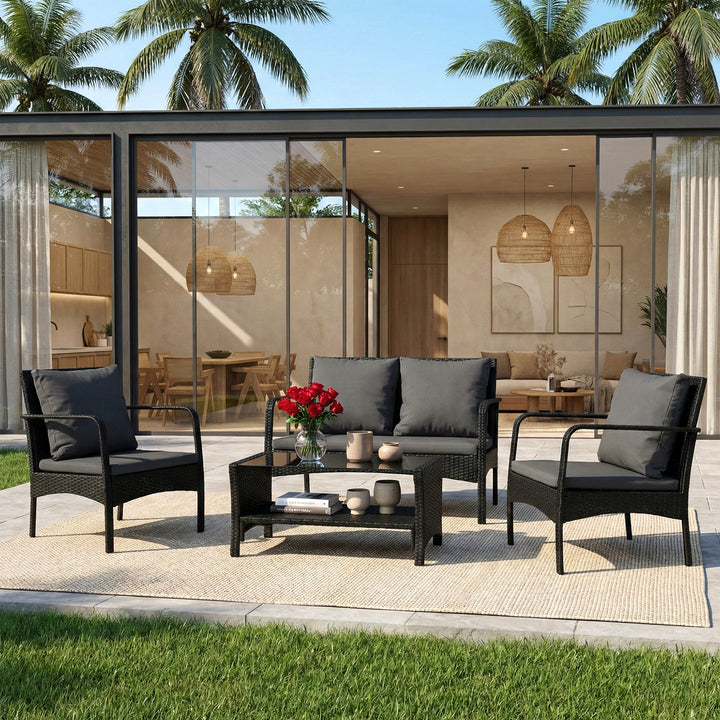 Feya Outdoor Sofa Set 2 Seater, 2 Single seater and 1 Center Table Set (Black)