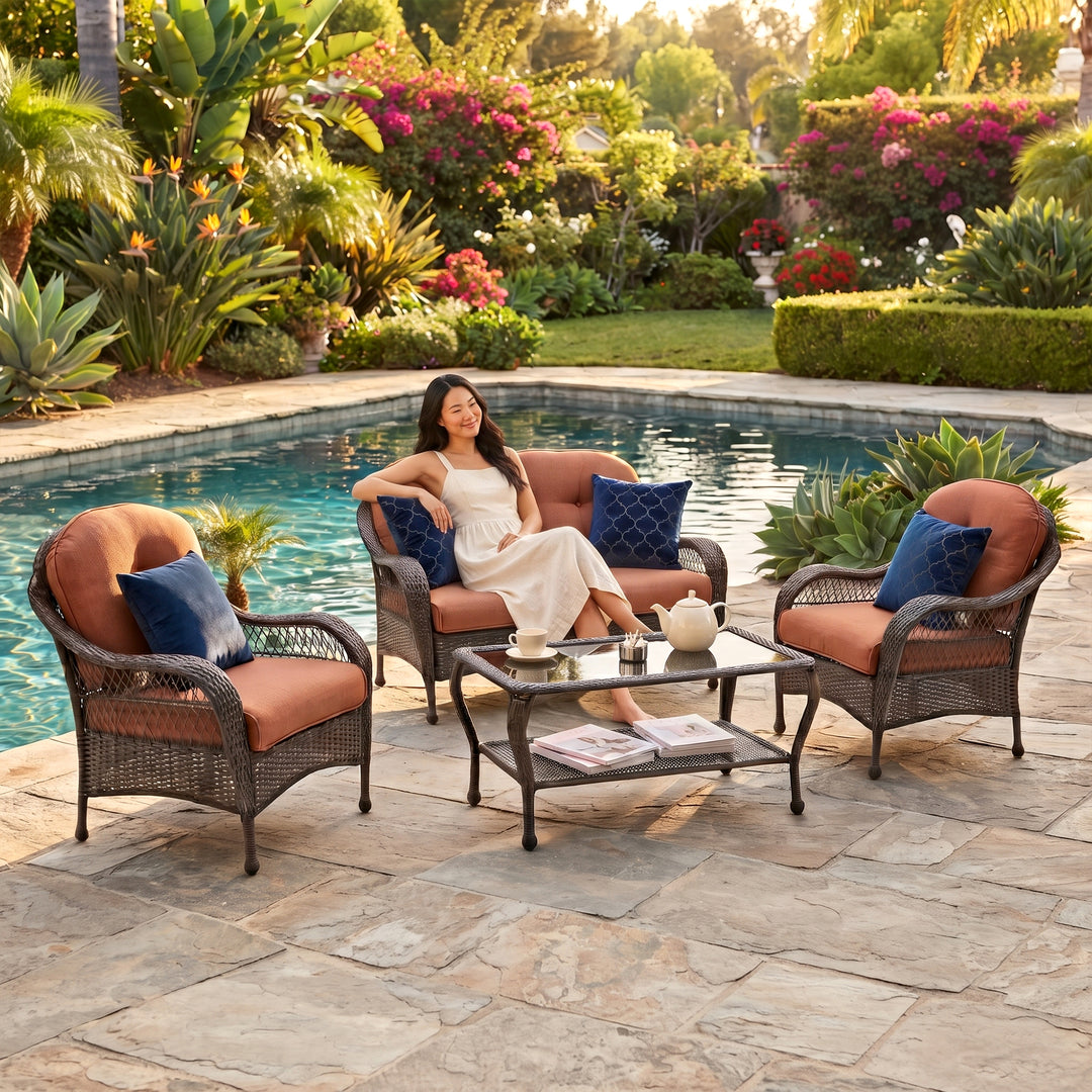 Dona Outdoor Sofa Set 2 Seater, 2 Single seater and 1 Center Table (Dark Brown)