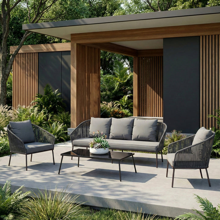 Shed Outdoor Sofa Set 3 Seater , 2 Single seater and 1 Center Table Set Braided & Rope