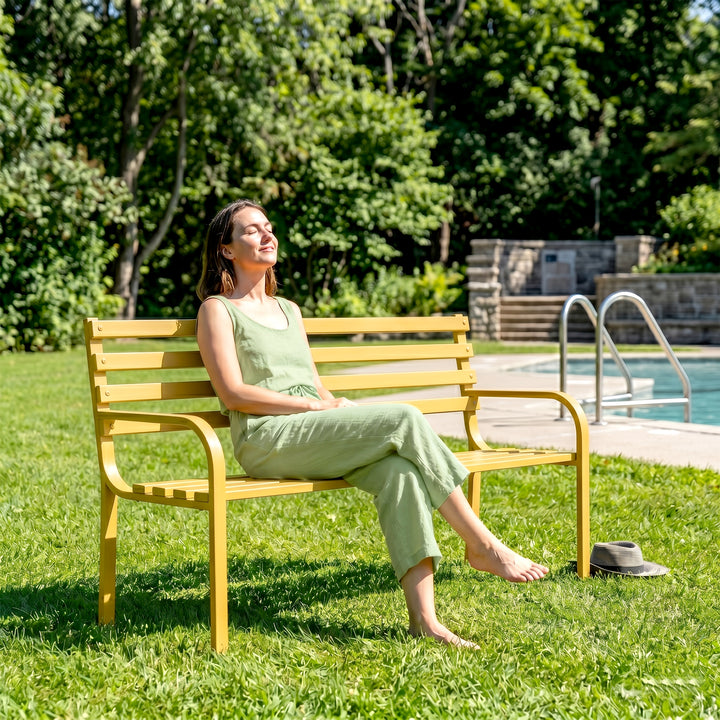 Vice Metal 3 Seater Garden Bench for Outdoor Park - (Yellow)
