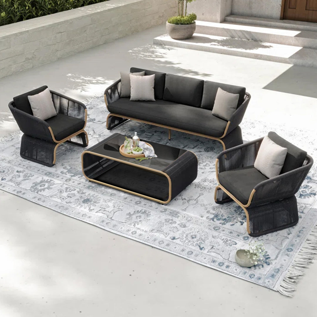 Emidio Outdoor Sofa Set 3 Seater, 2 Single seater and 1 Center Table Braided & Rope