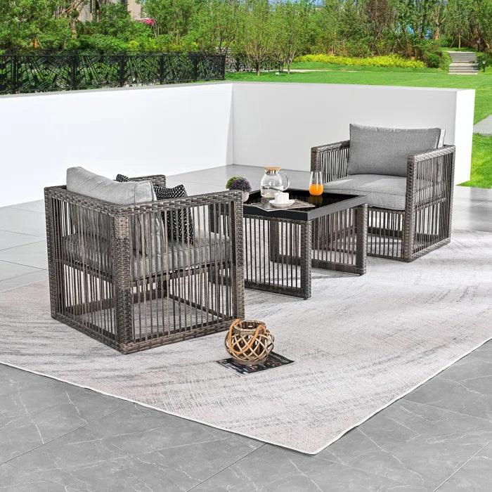 Eldric Outdoor Patio Seating Set 2 Chairs and 1 Table Set (Grey)