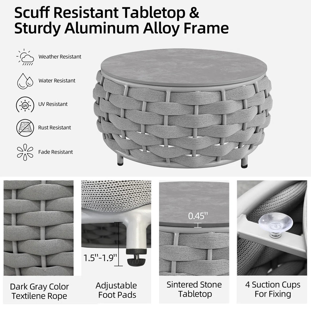 Fiae Outdoor Patio Seating Set 2 Chairs and 1 Table Set (Light Grey) Braided & Rope