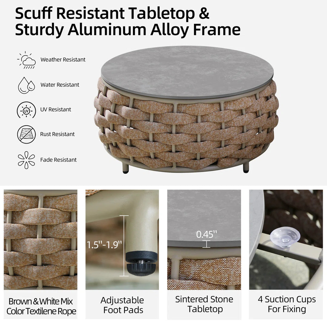 Equo Outdoor Sofa Set 2 Seater, 2 Single seater and 1 Center Table (Beige) Braided & Rope