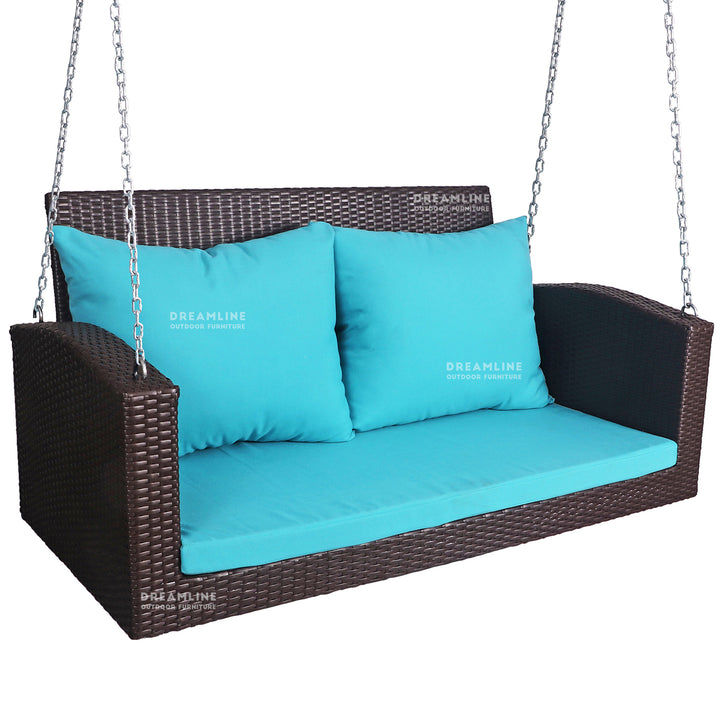 Jero Double Seater Hanging Swing Without Stand For Balcony , Garden Swing (Brown + Sky Blue)