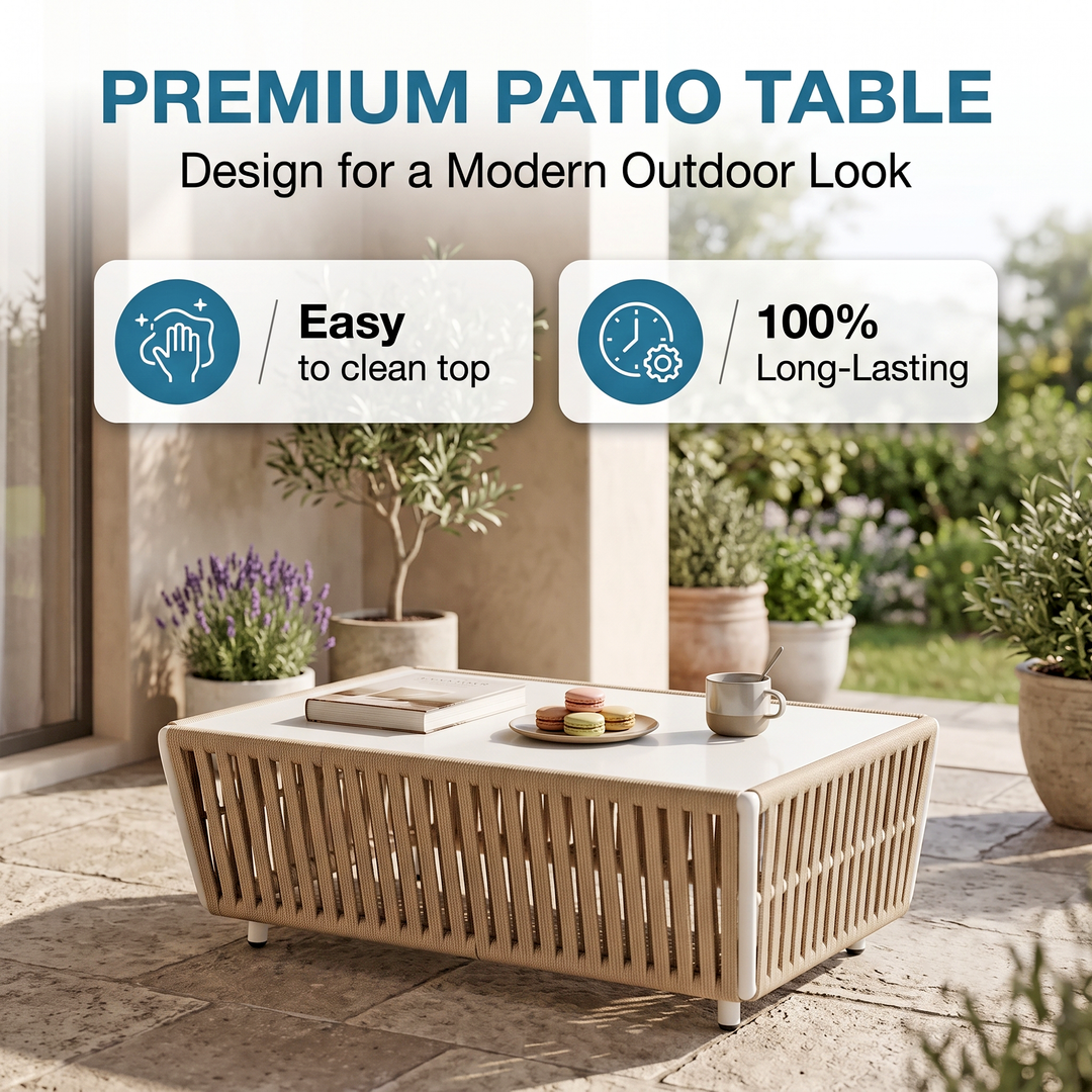 Swoop Outdoor Garden Balcony Sofa Set 2 Seater, 2 Single seater and 1 Table Set (Beige)