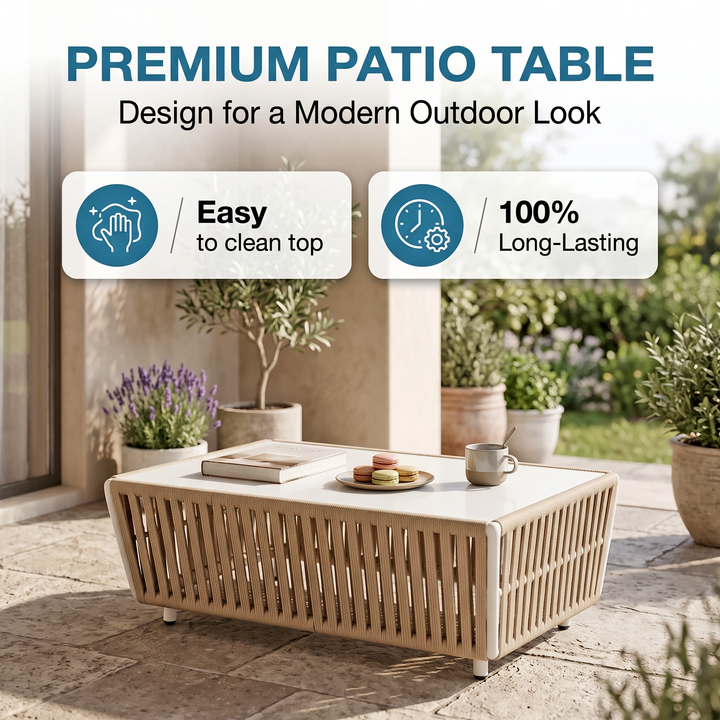 Swoop Outdoor Garden Balcony Sofa Set 2 Seater, 2 Single seater and 1 Table Set (Beige)