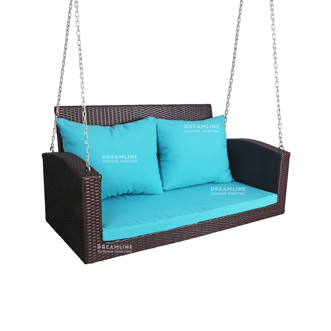 Jero Double Seater Hanging Swing Without Stand For Balcony , Garden Swing (Brown + Sky Blue)