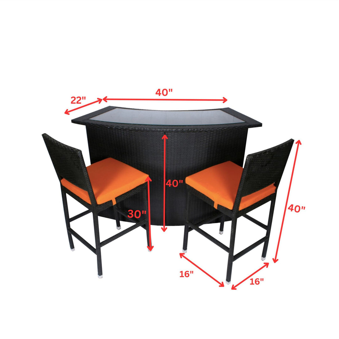 Elsie Outdoor Patio Bar Sets 2 Chairs and 1 Table (Black)