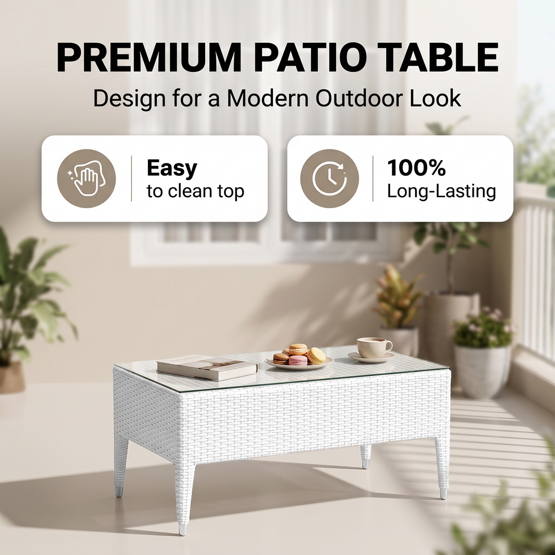 Pio Outdoor Sofa Set  2 Seater , 2 Single seater and 1 Center Table (White)