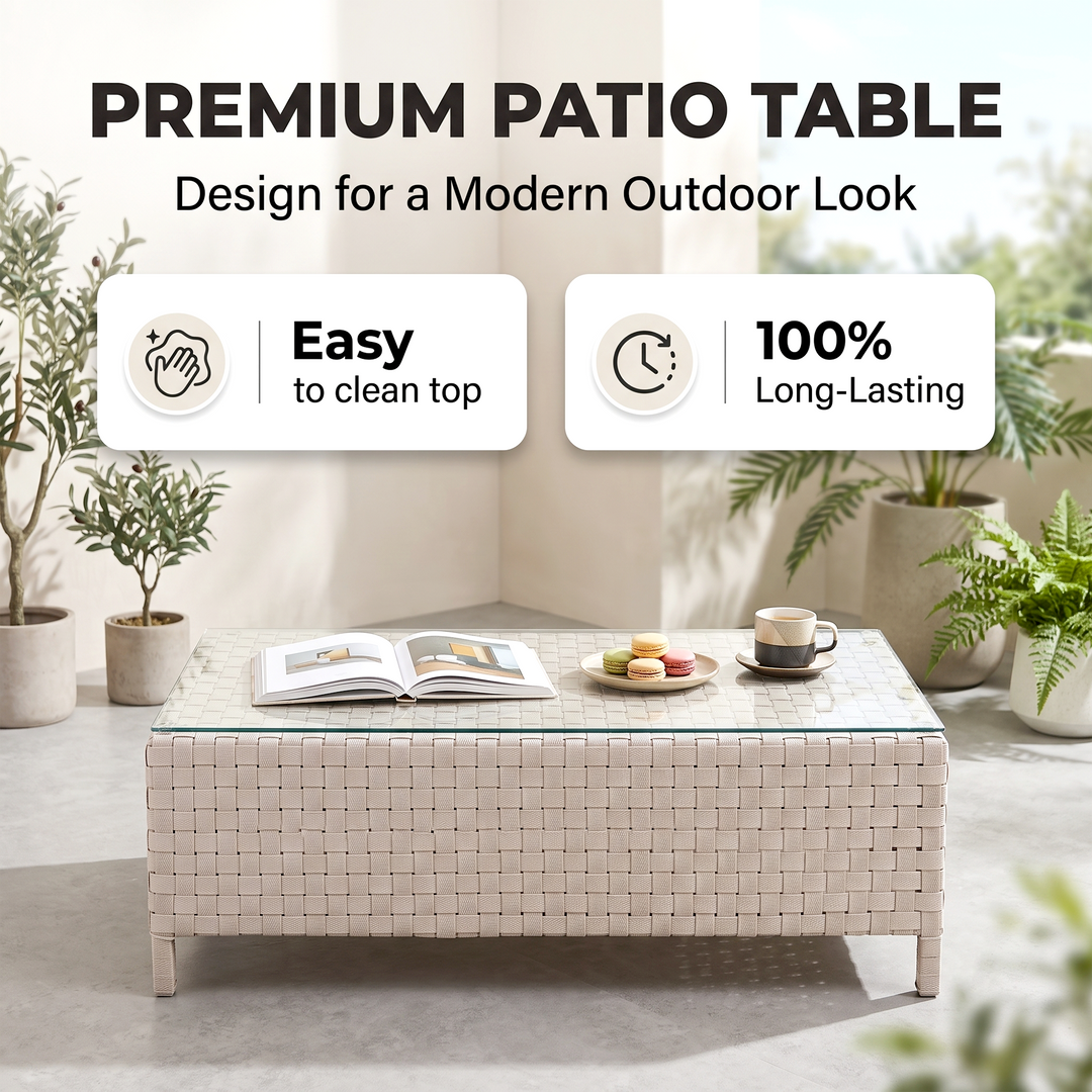 Tecla Outdoor Sofa Set 2 Seater , 2 Single seater and 1 Center Table (Off White)