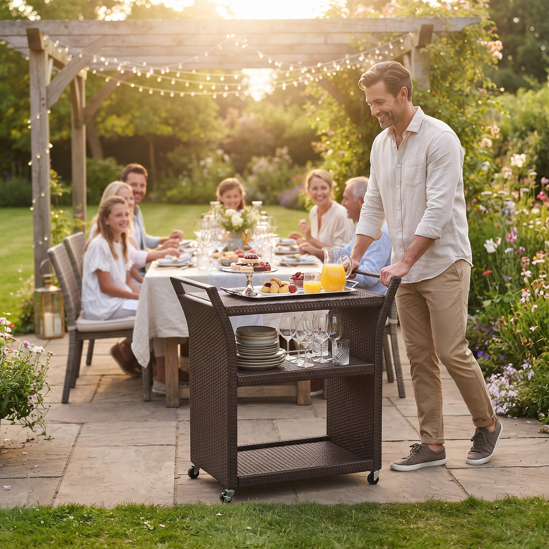 Hilde Outdoor Patio Bar Serving Cart (Brown)