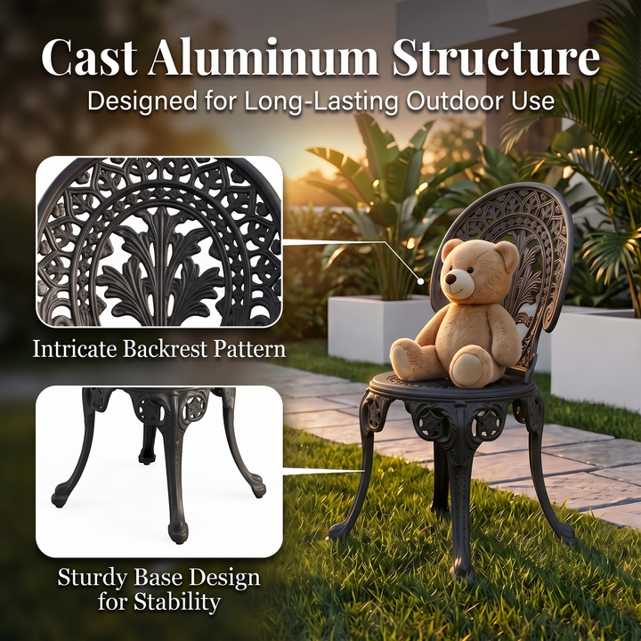 Hasso Cast Aluminium Garden Patio Seating 2 Chair Set (Black)