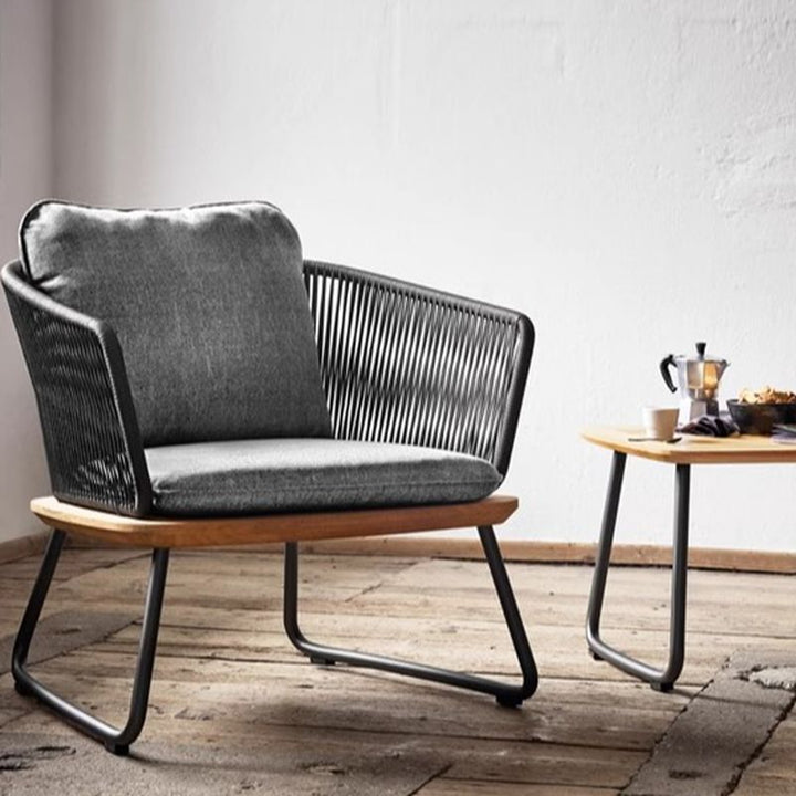 Reevo Outdoor Garden Balcony Sofa Set 2 Seater , 2 Single Seater 1 Center Table Set (Dark Grey) Braided and Rope