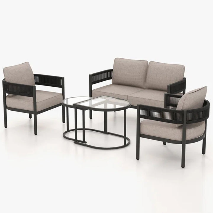 Perpetua Outdoor Sofa Set 2 Seater, 2 Single seater and 1 Center Table (Black)