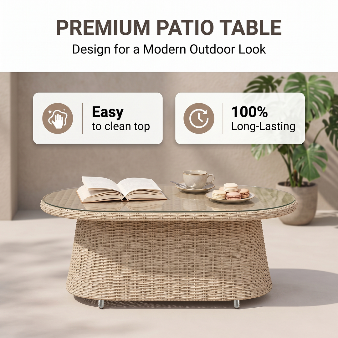 Sileo Outdoor Sofa Set 2 Seater , 2 Single seater and 1 Center Table Set (Beige)