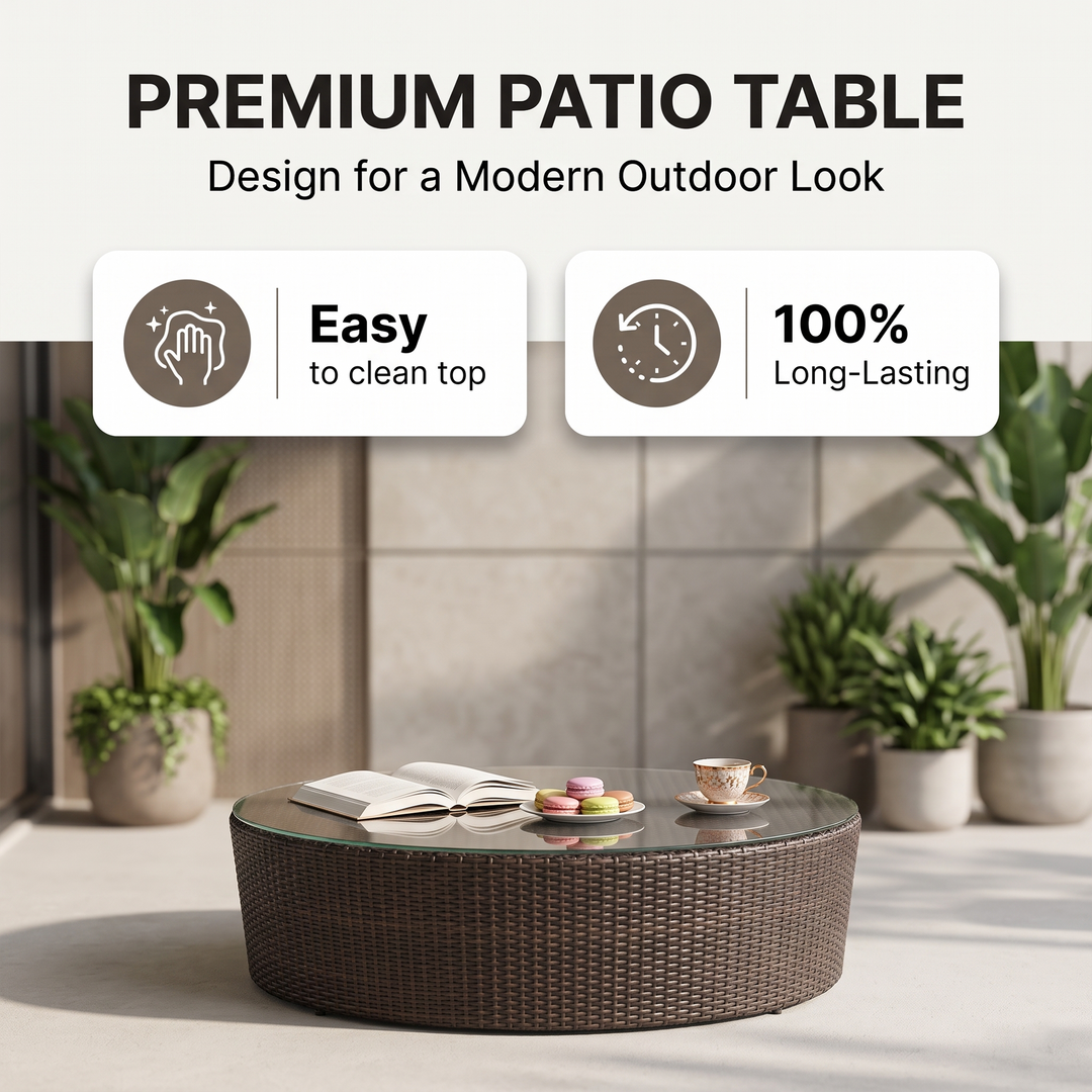 Zomera Outdoor Garden Balcony Sofa Set 3 Seater, 2 Single seater and 1 Center Table With Side Table Set (Brown)