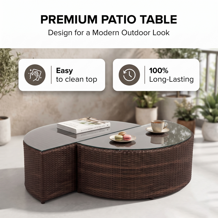 Rossi Outdoor Patio Round Sofa Set 8 Seater , 1 Side table and 2 Center Table (Brown)