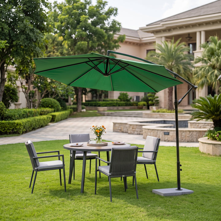 Destin Luxury Side Pole Garden Umbrella With Stand (Round, Green)