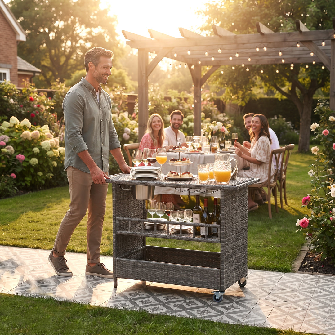 Sasc Outdoor Patio Bar Serving Cart (Grey)