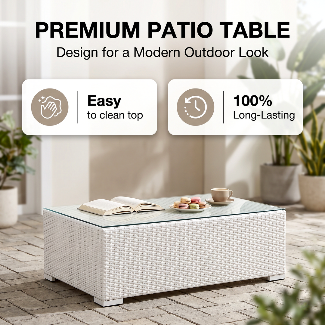Ulva Outdoor Sofa Set 8 Seater , Single Seater and 2 Center Table Set (White)
