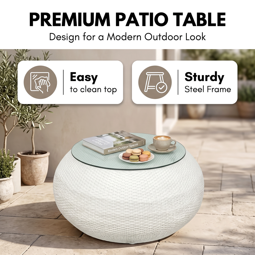 Retto Outdoor Sofa Set 2 Seater , 2 Single seater and 1 Center Table Set (White)